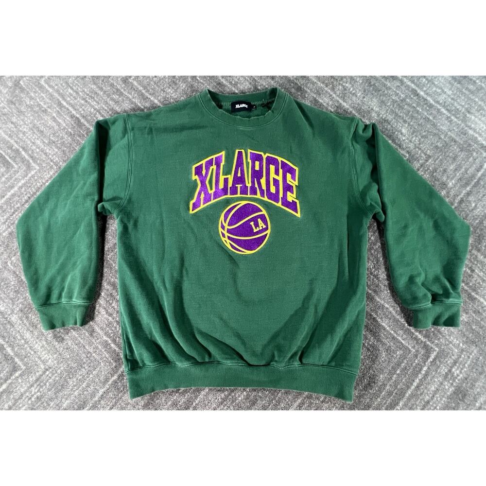 XLARGE Brand Green Crewneck Sweatshirt LA Embroidered Basketball Logo Size Large